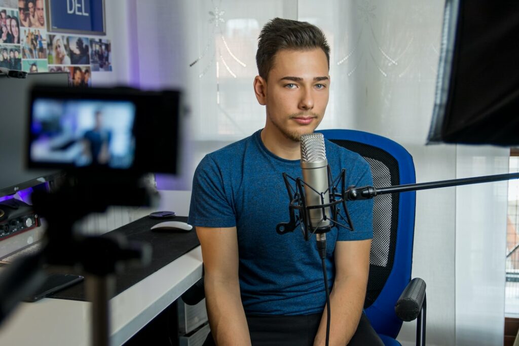 Person talking infront of condenser mic