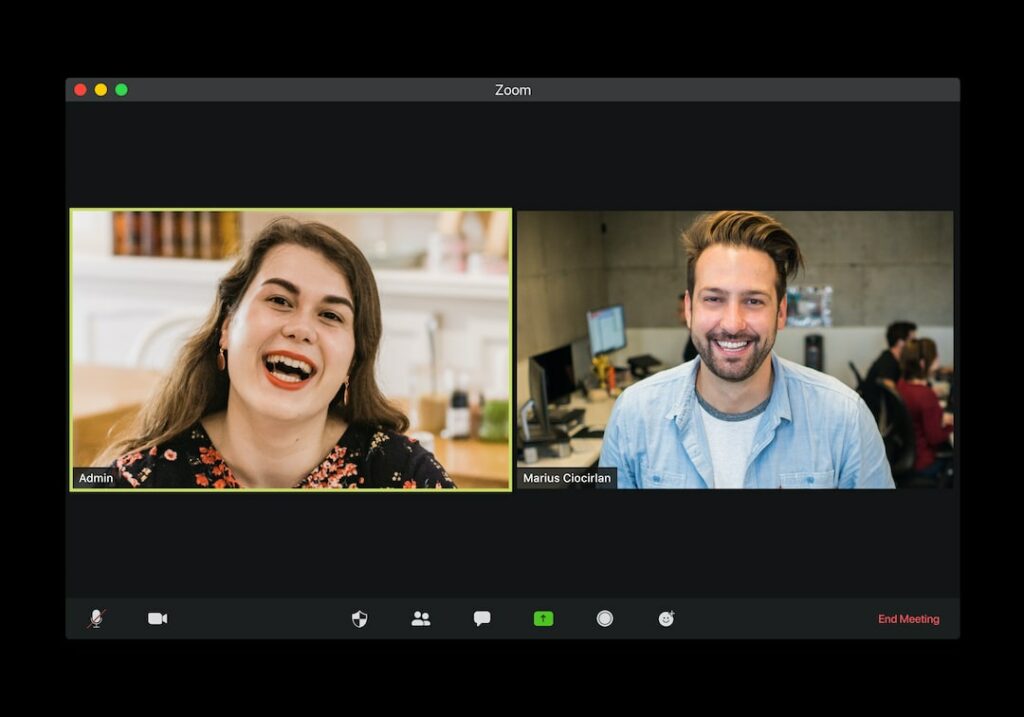 two person talking in virtual video conference 