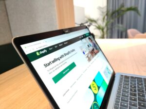 shopify web opened in a laptop