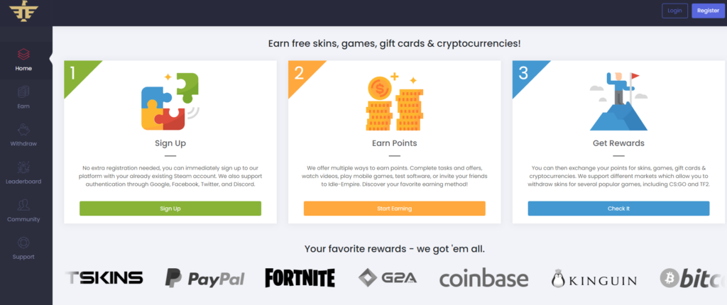 Idle-Empire landing page