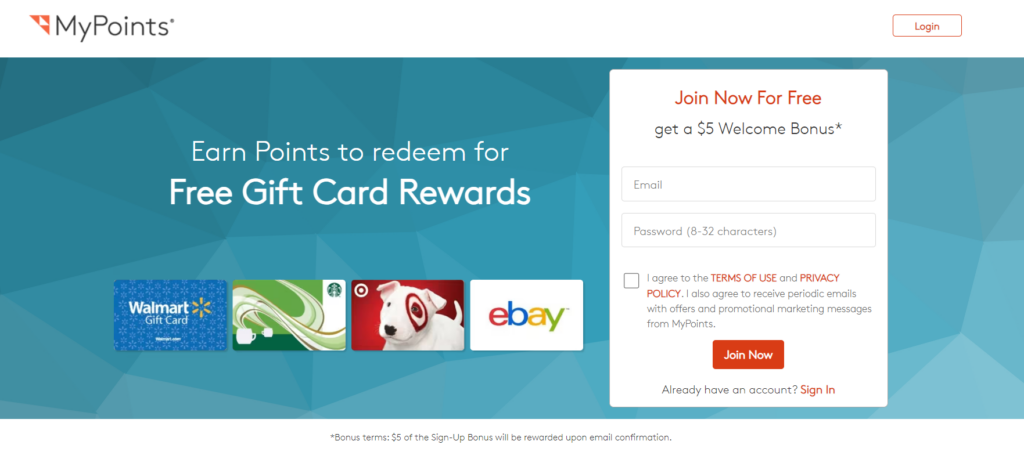 MyPoints website landing page